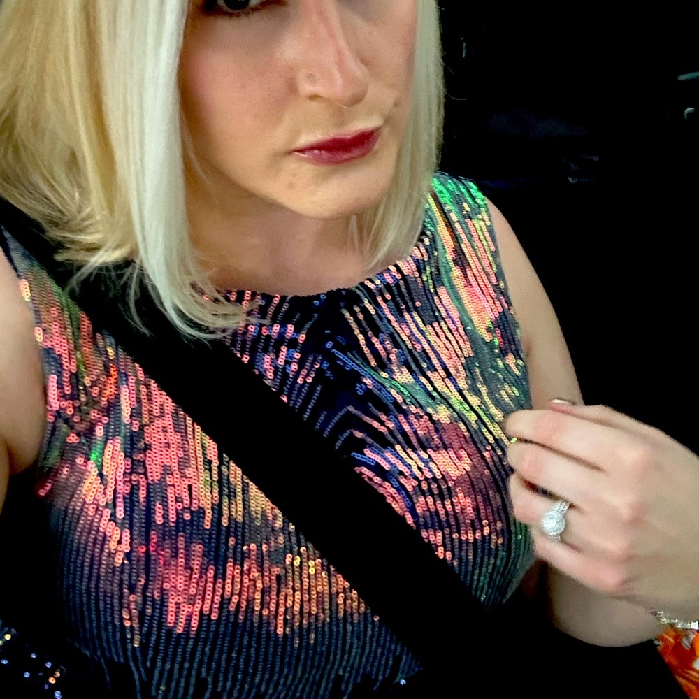 Navy Blue & Iridescent Ombré Sequin Sleeveless Mermaid Gown